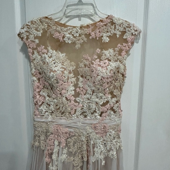 Elegant Pink and White Lace Gown - Picture 3 of 11
